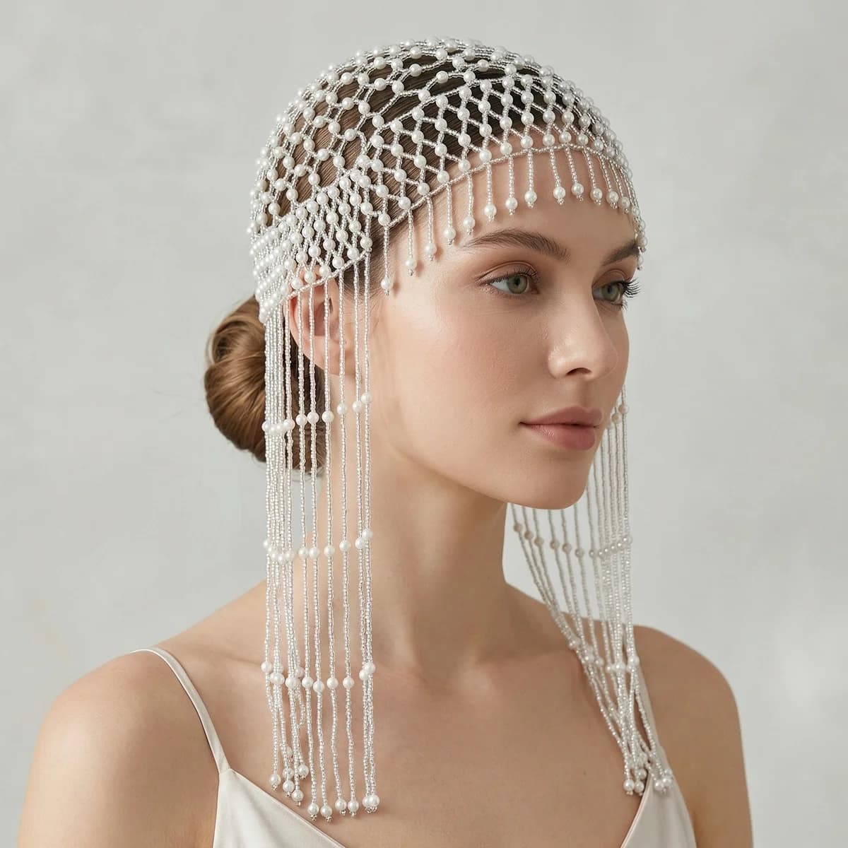 Fascia per Capelli di Lusso con Perle e Nappe, Stile Anni '20 Gatsby, Accessorio da Sposa per Acconciature Nuziali