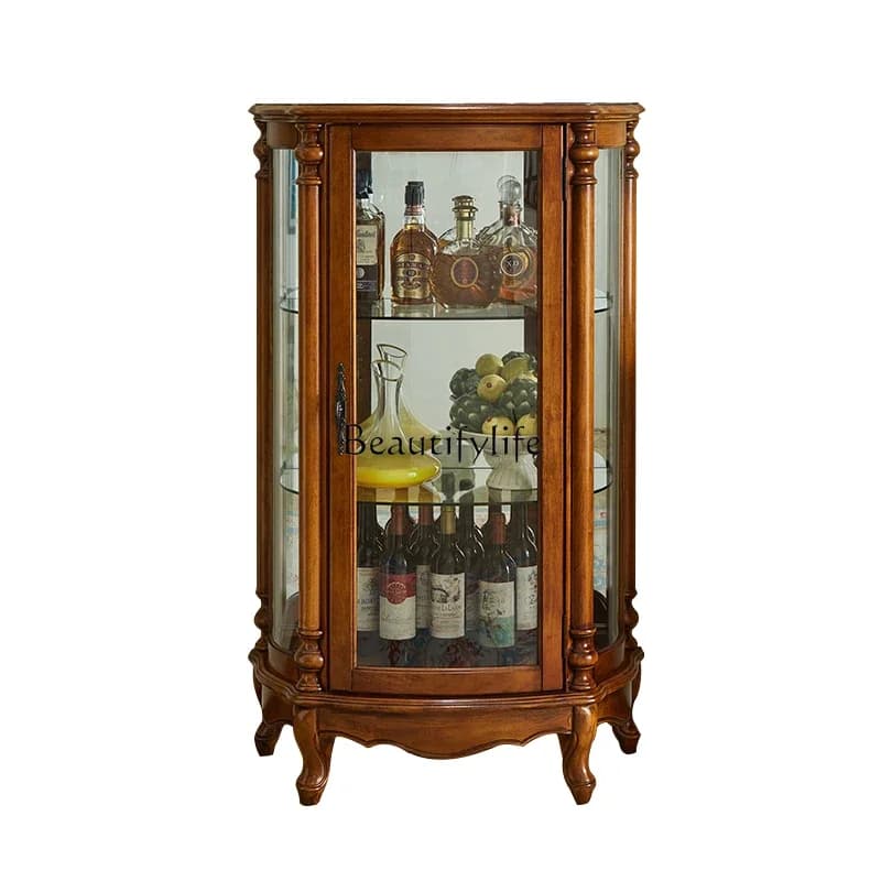 ls 42Armadio per vino europeo a porta singola completamente in legno massello soggiorno decorazione in vetro lato pranzo contro il muro portabottiglie Ameri