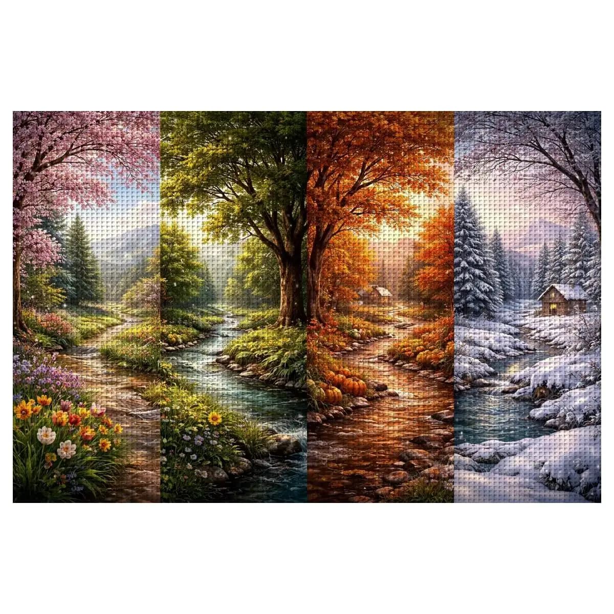 1pc 30X40CM/11.8*15.74inch Four Seasons Stamped Cross Stitch Kit DIY Kit 11/14/16CT DIY Embroidered Set DIY Cross-Stitch Set