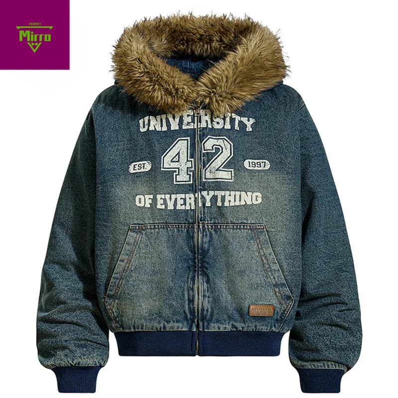 Giacche di jeans invernali da uomo collo di pelliccia addensare Parka caldi cappotti imbottiti blu vintage streetwear giacche hip-hop Harajuku