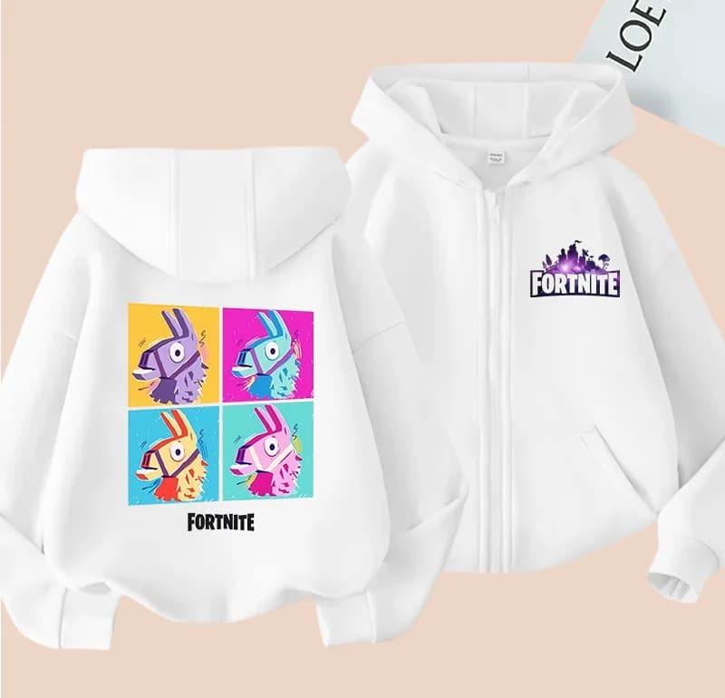 Giacca con cerniera Fortnite per la primavera e l'autunno, felpa con cappuccio per bambini, stampa cartoon, regalo, abbigliamento sportivo per ragazzi, top casual per ragazze