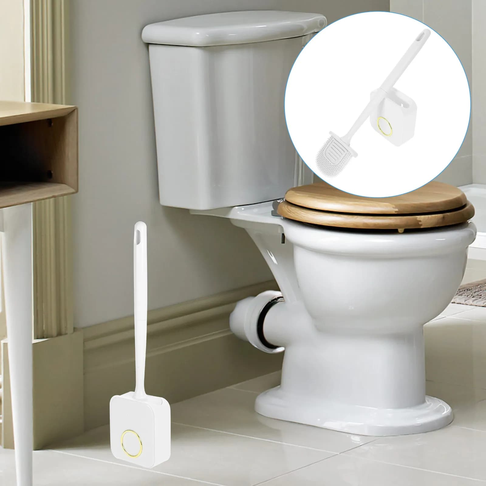 Set Spazzola per WC con Setole Morbide, Manico Confortevole e Supporto, Strumento per la Pulizia del Bagno, Spazzola Efficiente per la Pulizia del WC