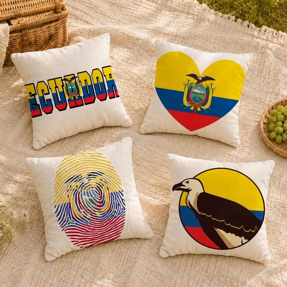 flag E-Ecuador E-ECU F-Flag Cushion Cover Soft Short Plush Throw Pillow Cover Washable Skin Friendly Sofa Living Room Decor