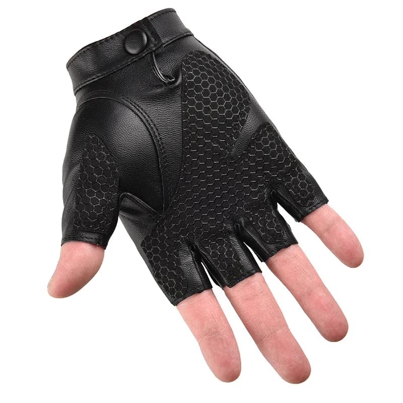 Guanti da Moto in Pelle Mezze Dita per Uomo e Donna, Traspiranti, Touch Screen, per Bici, MTB, Fitness