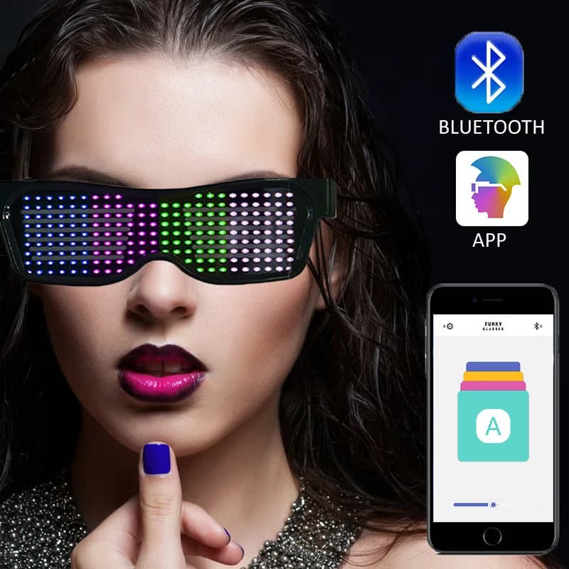 Bluetooth LED Colourful Glasses Halloween Rave Dance Concert Supplies DIY Glowing Bluetooth App Control Glasses For Men Women