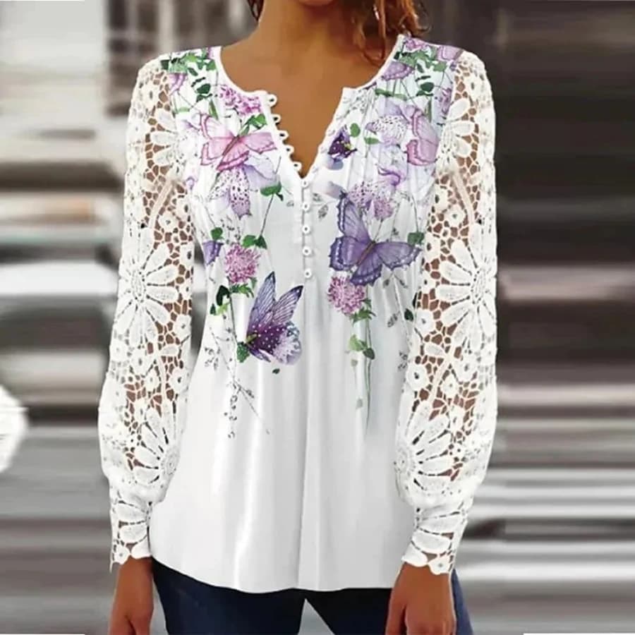 Camicia da donna elegante Camicetta con temperamento moda casual Camicia stampata Top da strada da donna