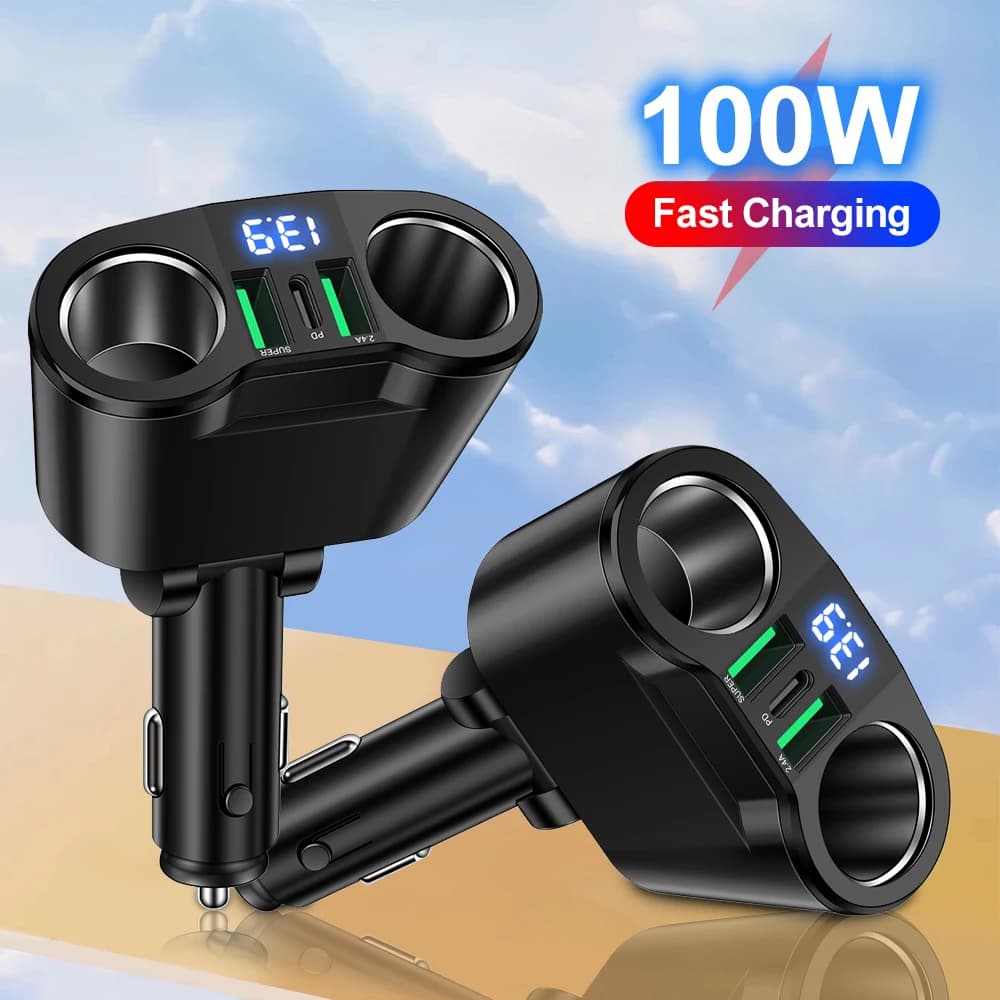 USB Type C Car Charger Adapter Multiple devices charged at the same time with digital display Dual Port USB Car Charger Adapter