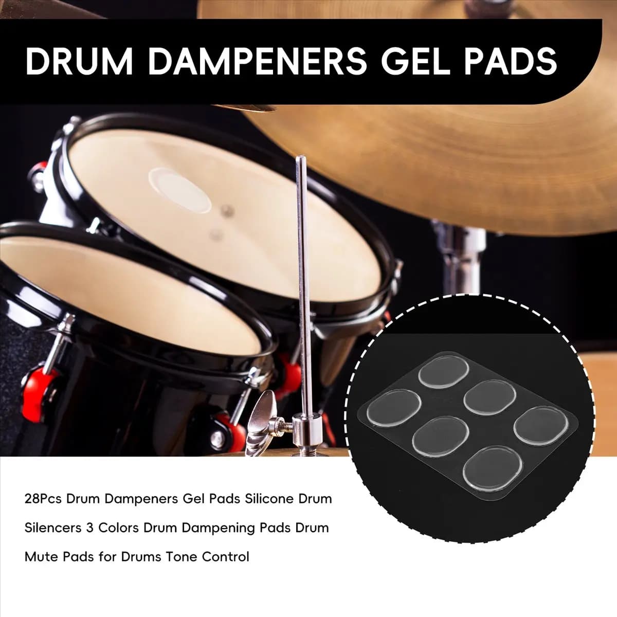 L79A 28Pcs Drum Dampeners Gel Pads Silicone Drum Silencers 3 Colors Drum Dampening Pads Drum Mute Pads for Drums Tone Control