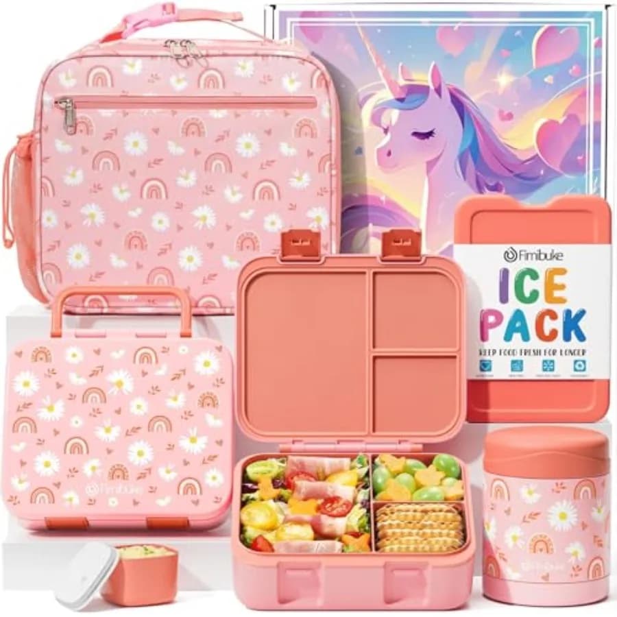 Contenitore per Pranzo Bento con Barattolo per Alimenti da 32OZ, Contenitore per Snack con 3 Scomparti, Borsa Termica per Pranzo da 12OZ, Barattolo per Alimenti Ermetico