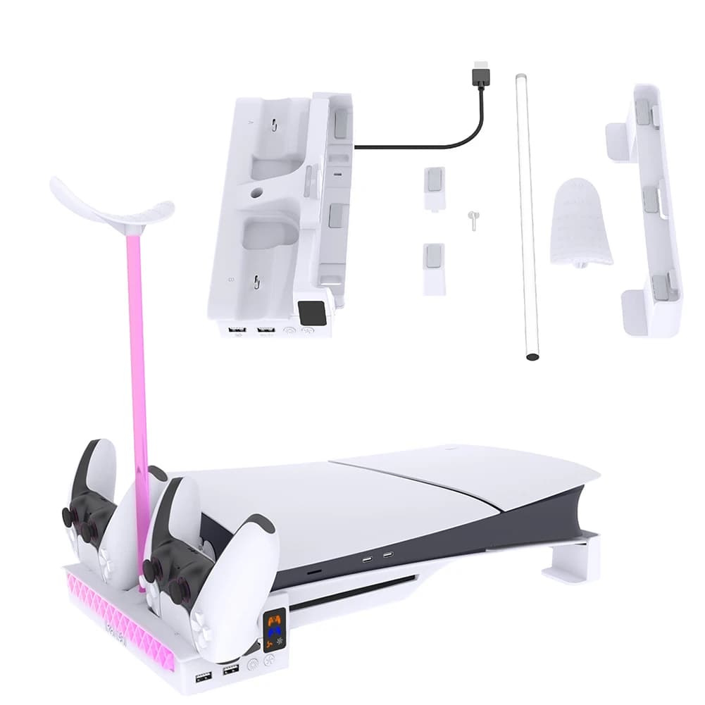 Per PS5 Slim Disc & Digital Editions supporto per Console supporto per staffa orizzontale con Base per gancio per cuffie con caricatore a doppio Controller