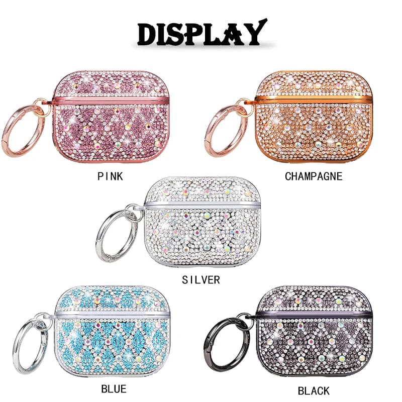 Custodia per Auricolari con Diamanti Scintillanti per AirPods 4 2 3 1 Pro 2 Pro3, Scatola per Cuffie Bluetooth Wireless, Cover Rigida Glitterata per Auricolari