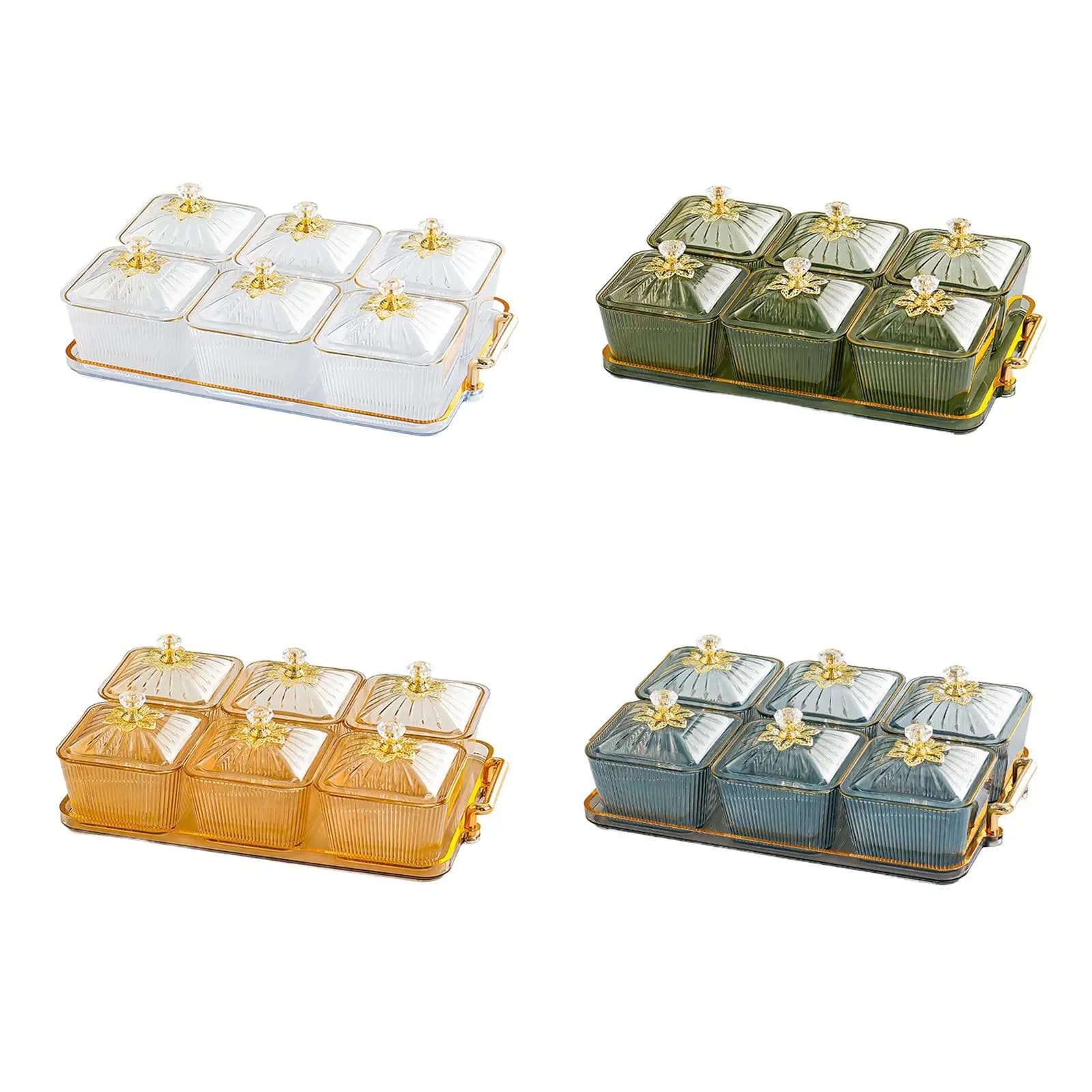 Vassoio di frutta secca Piatti da portata divisi Scatola di conservazione degli alimenti Contenitori Piatto di noci di caramelle con coperchio Vassoio da portata per antipasti per la festa