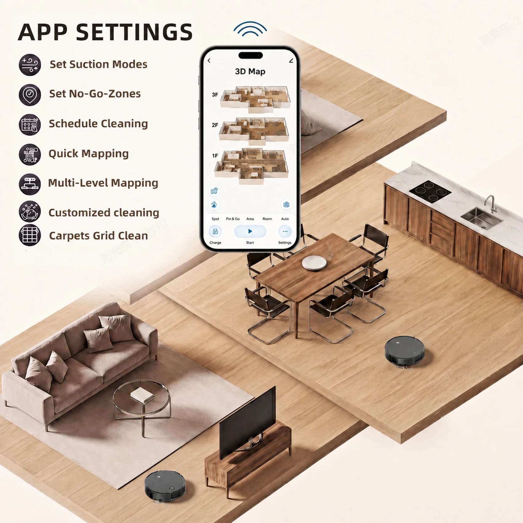 Custom APP Multi-floor 3D Map Voice Control Auto-Empty Dock Double Expansion Robot Vacuum Cleaner For Pet
