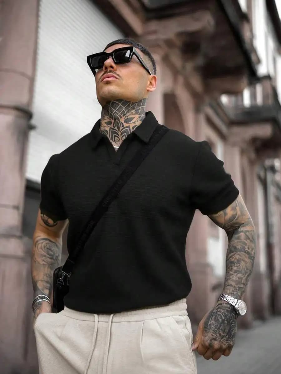 Mens Waffle Knit Shirt And Shorts Set Casual Spring Summer