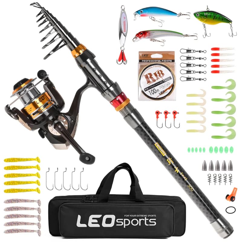 Canna da pesca mulinello da Spinning Combo canna da pesca telescopica in fibra di carbonio acqua salata esche da pesca da viaggio d'acqua dolce Jig Hooks Kit completo