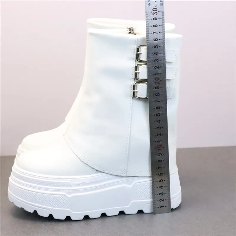 12cm New Ankle Booties Shoes Leather Boots Women Motorcycle Boots Platform Ladies Fashion Botas Autumn Winter