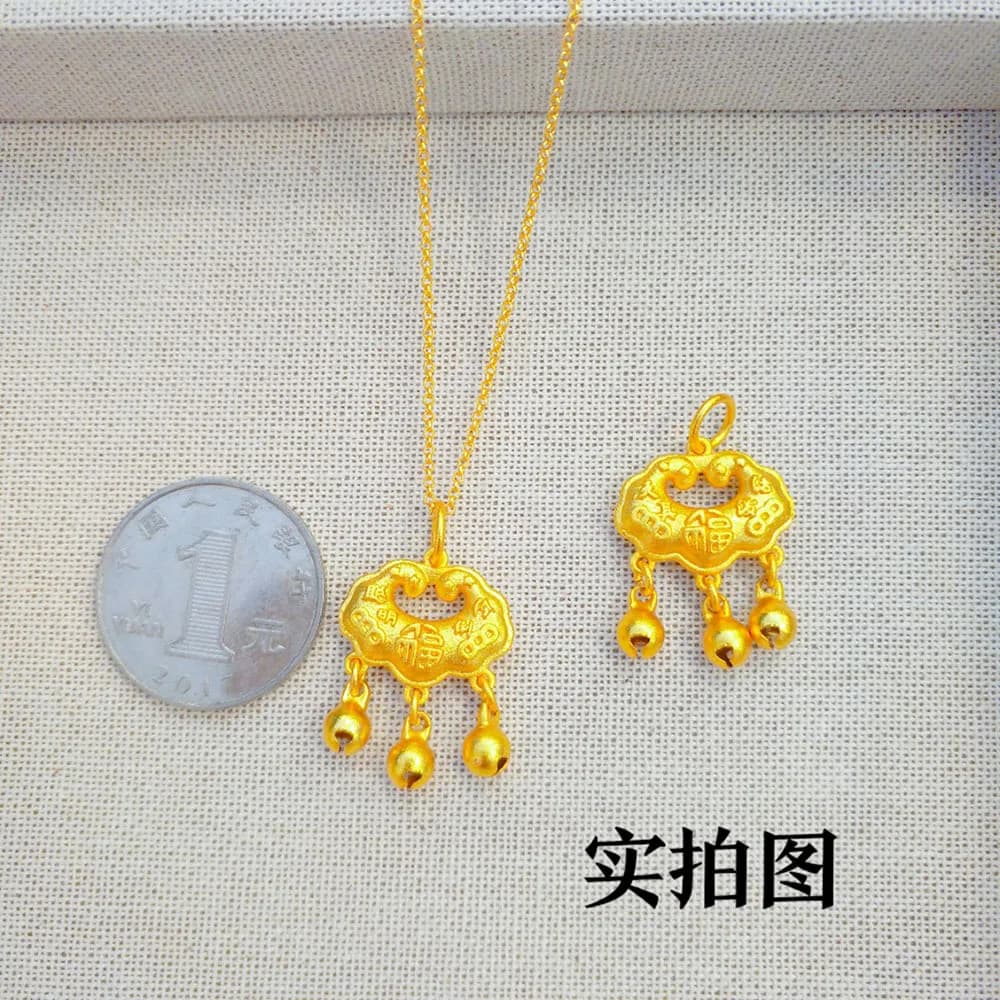 Collana con lucchetto per bambini della fortuna cava in oro 24 carati AU999 - Stile con significato intelligente e vivace, design innocent, scelta regalo per neonati