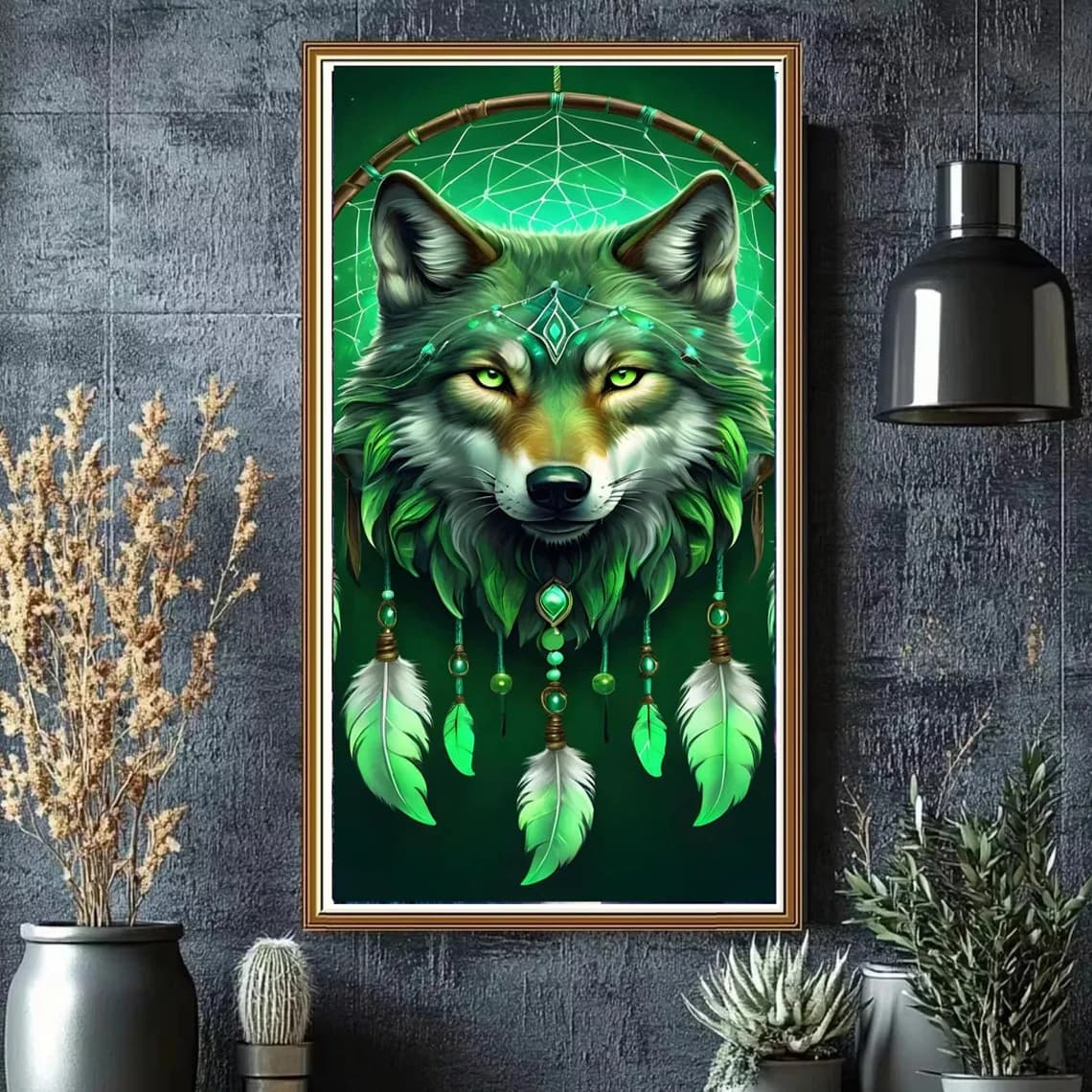 Large Size Diamond Art Kits for Dreamcatcher Wolf, Full Round Square DIY 5D Diamond Painting Kit for Beginners,Home Decr Gift