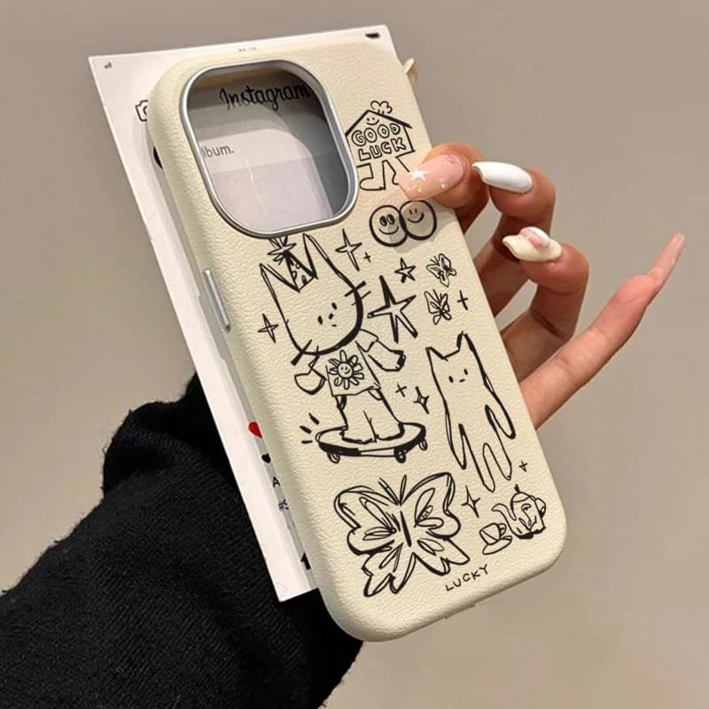 Custodia per telefono in pelle modello Cartoon Cat Lichee per iPhone 17 16 15 14 13 12 11 Pro Max XS X XR 7 8 Plus 16E Cover morbida antiurto