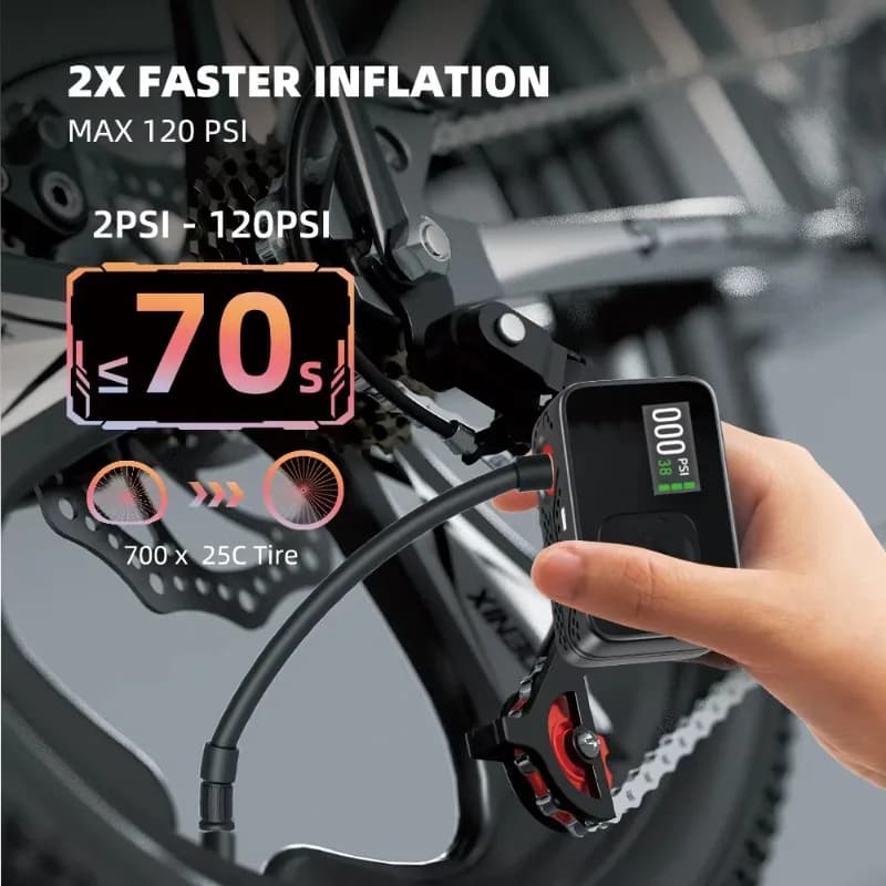 BL06 120 PSI Mini pompa d'aria elettrica per bicicletta Piccolo misuratore per pneumatici per bici Valvola Presta Schrader con arresto automatico Tutte le bici di tipo C