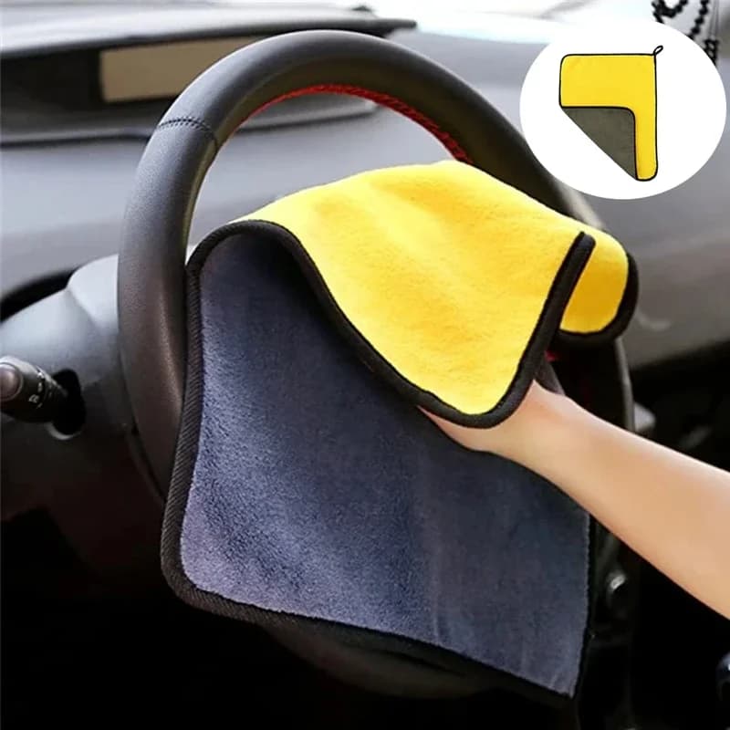Panno in microfibra di corallo per la pulizia dell'auto, 1/3/5 pezzi, spesso e super assorbente, a doppio lato, grigio-giallo
