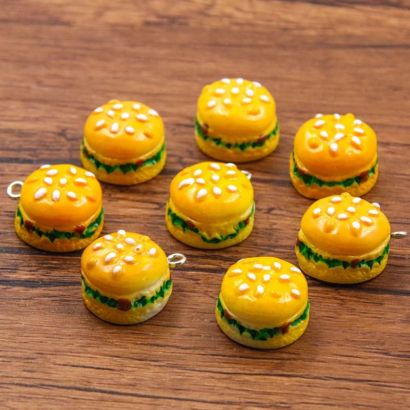 10 pz 17*20mm carino resina hamburger sandwich pendenti con ciondoli patch per orecchini fai da te portachiavi creazione di gioielli di moda