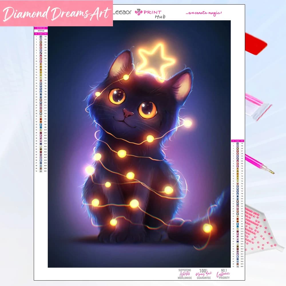 Kit per Ricamo a Punto Croce con Mosaico di Strass, Immagine 5D Fai-da-Te di Gattino Cartoon, Decorazione Casa Senza Cornice