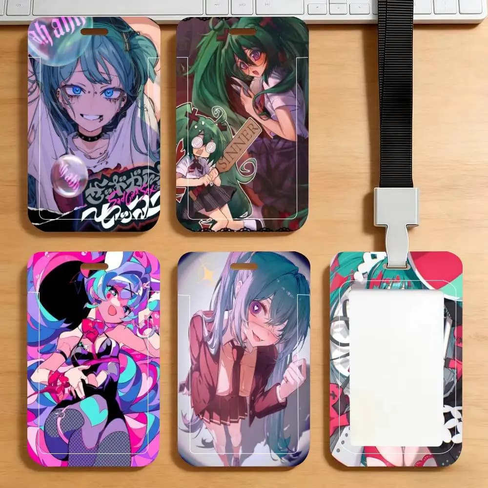 Porta Badge Virtuale H-Hatsune Miku con Cordino da Collo, Portachiavi e Porta Credenziali da Lavoro - Regalo