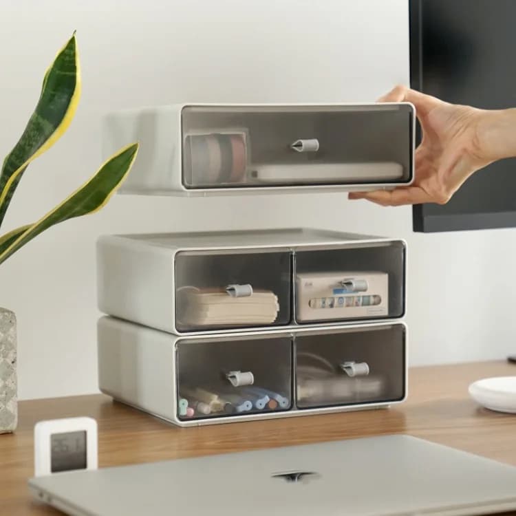Scatola portaoggetti multistrato per scrivania, organizer da scrivania semplice e combinabile, contenitore cosmetico in plastica
