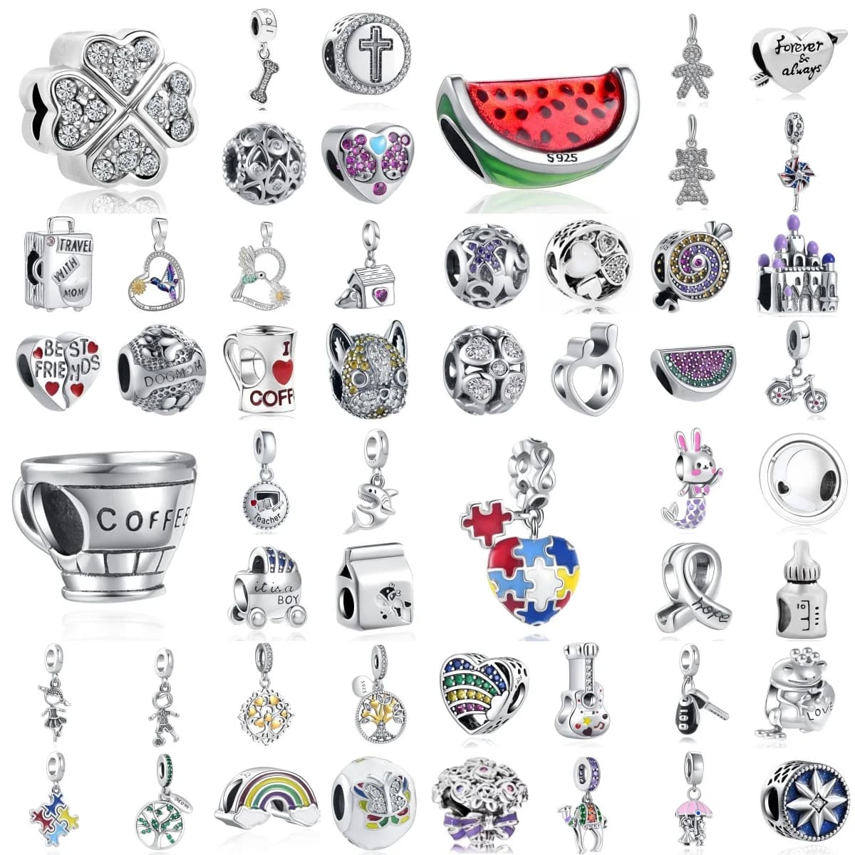 Exquisite 925 Silver Watermelon, Barbell, Camel, Puzzle Pendant, Suitable for Bracelet DIY Fashion Women's Jewelry Accessories