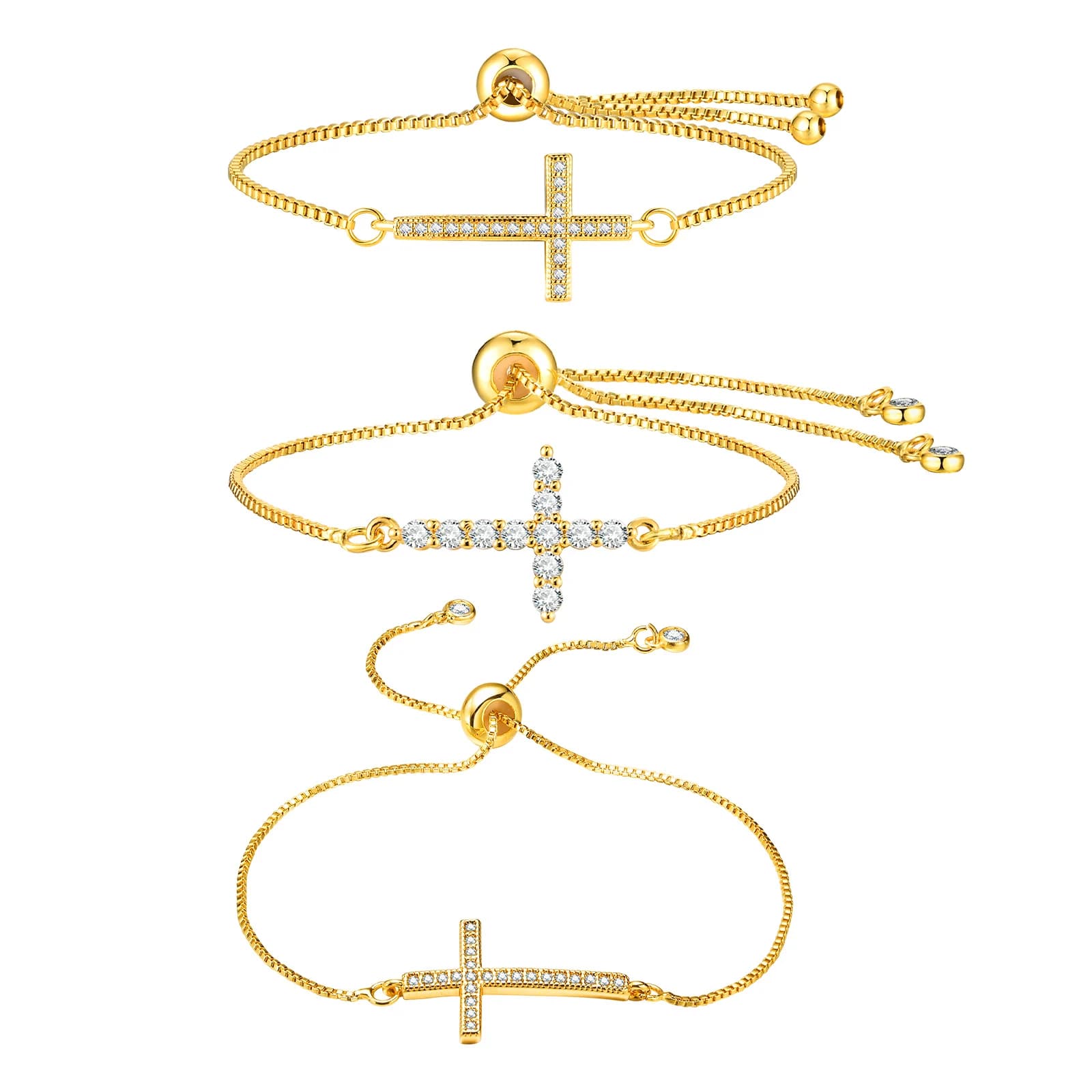 Bracciale con croce laterale in zirconi per donna, bracciale a catena in rame regolabile, regalo per battesimo di gioielli cristiani