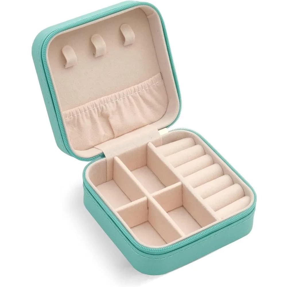 Mini Jewelry Travel Case Portable Organizer Box Display Storage for Rings Earrings Necklaces Gift for Women Girls Wedding Birthday Mother's Day Blue
