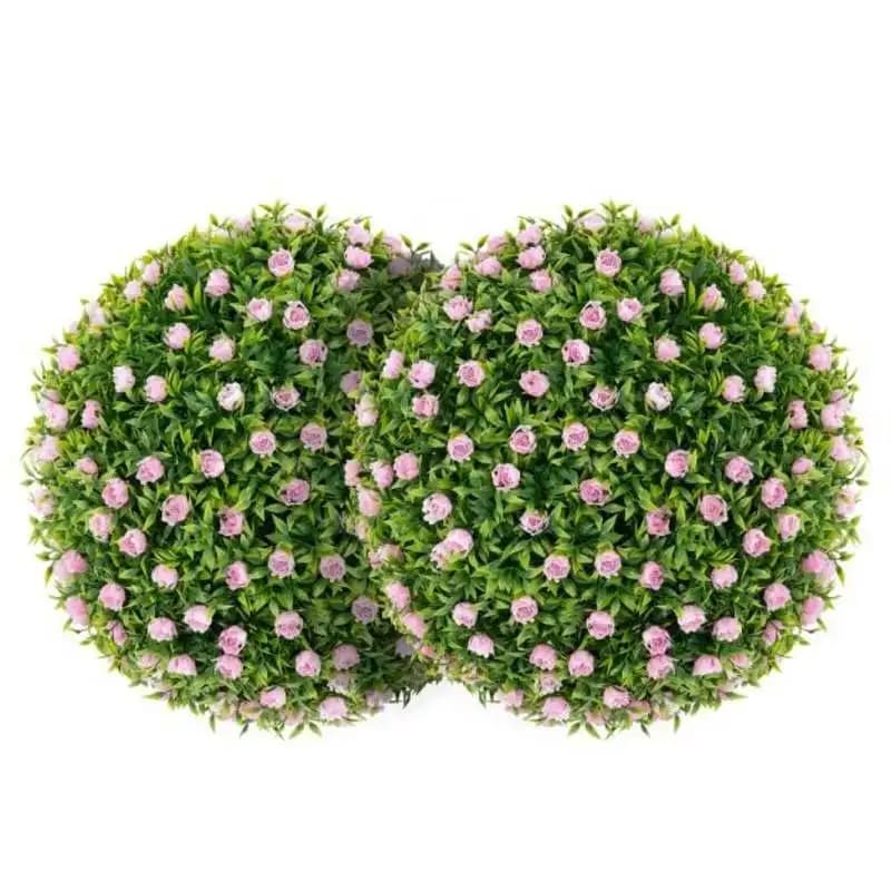 2 PCS Artificial Plant Topiary Balls 17.5 Inch Faux Decorative Balls with Pink Flowers