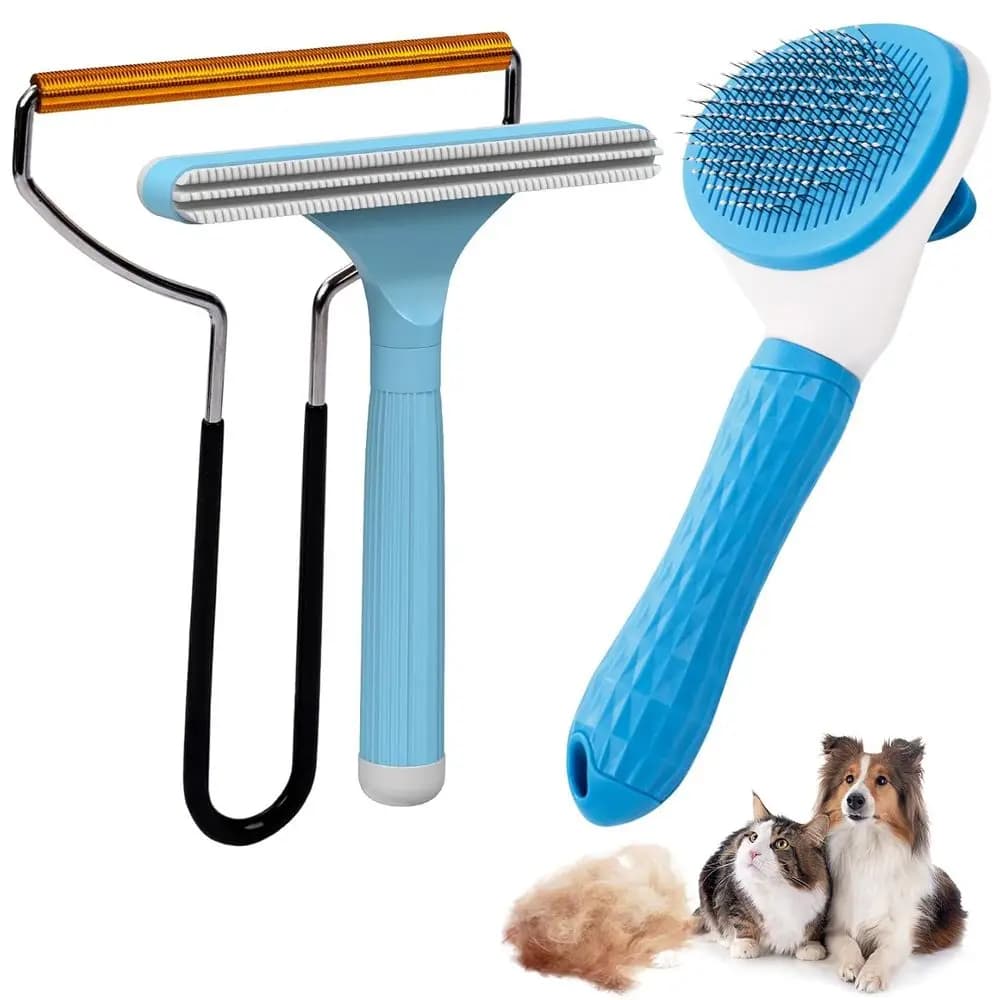 Kit Universale per Rimozione Peli di Animali e Toelettatura: Spazzola Autopulente, Controllo Peli, Rullo Metallico per Mobili e Veicoli, Gomma