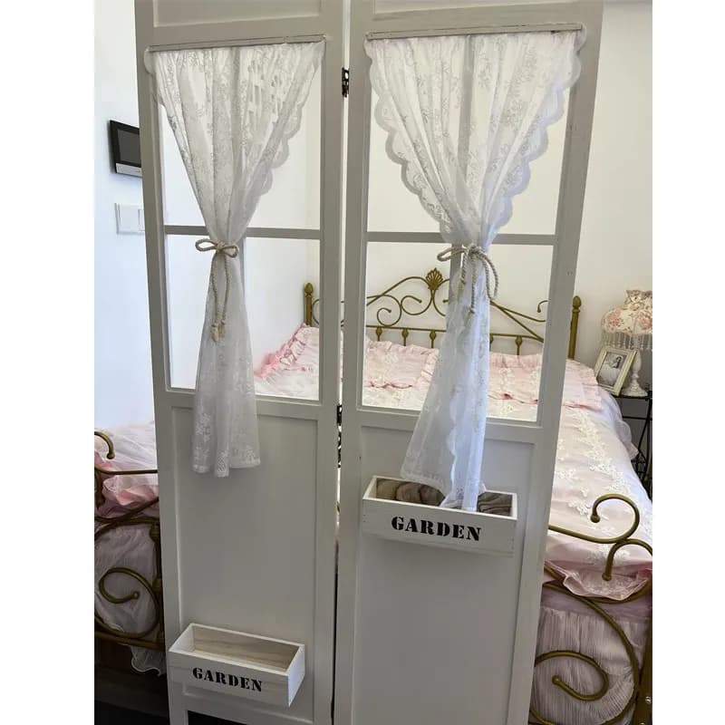 Retro folding screen gauze curtain enters the door, solid wood blocks the