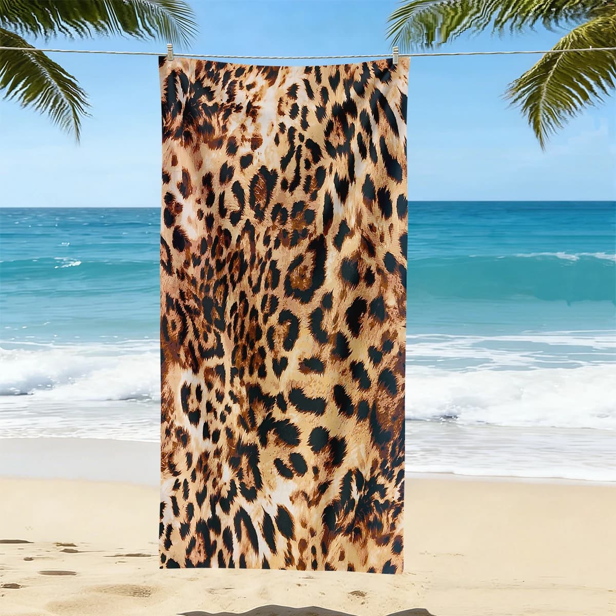 Asciugamano da spiaggia oversize con stampa leopardata da 1 pezzo: morbido, ad asciugatura rapida, assorbente, resistente alla sabbia, adatto per nuoto, yoga e viaggi