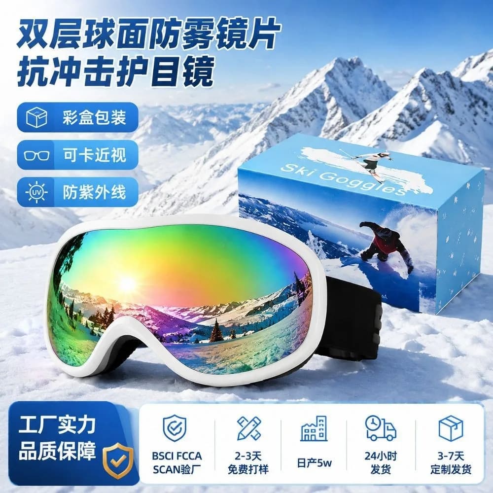 OTG Spherical Ski Goggles, Anti-Fog Double Lens for Snow Sports