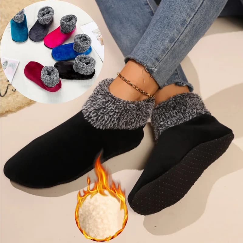 Women's Anti-slip Floor Socks Slippers for thermal boots lined with long fleece plush for adults Warm winter clothing footwear for indoors
