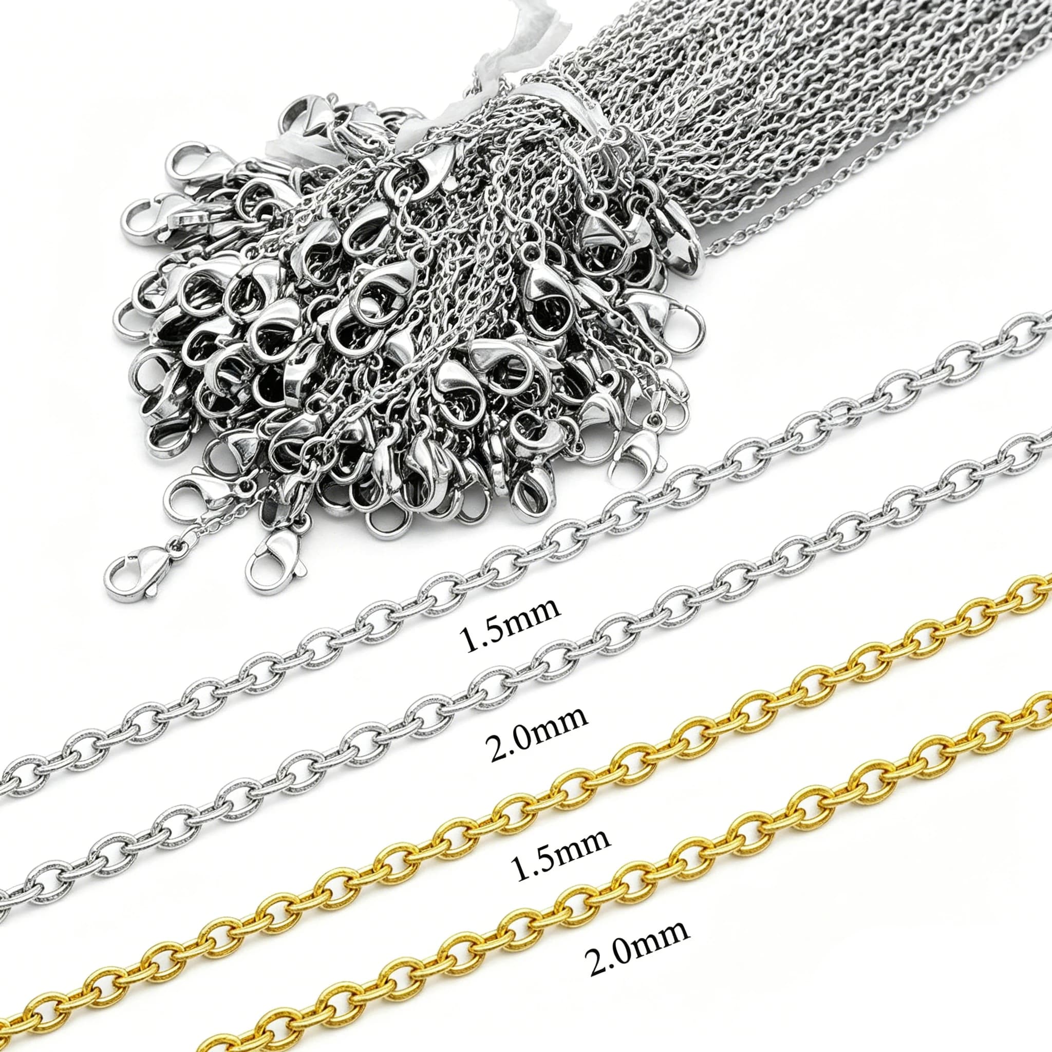 100 pz/lotto Collana a catena piatta a O da donna in acciaio inossidabile 316L placcato oro sottovuoto 18k, 45-55 cm, per creazione gioielli fai da te
