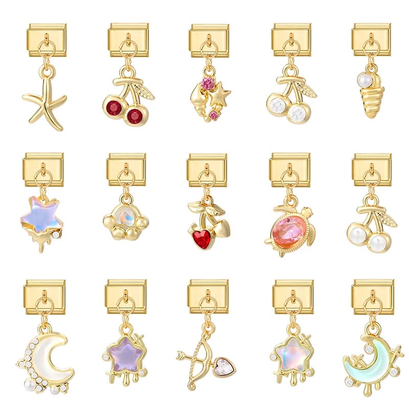 Ocean Series Charm Shell Jellyfish Octopus Turtle Italian Charm Links Fit 9mm Bracelet Stainless Steel DIY Jewelry Making