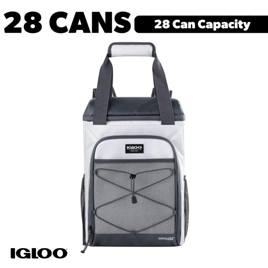 Marine Soft-Side Backpack Cooler 28 Can Capacity White and Gray
