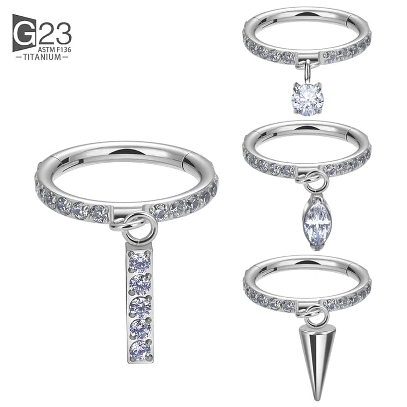 G23 Titanium Dangle Clicker Hoop Ring Side Prong Set Half Circle Cubic Zircon Nose Cilcker Conch Piercing 8/10/ Hoops