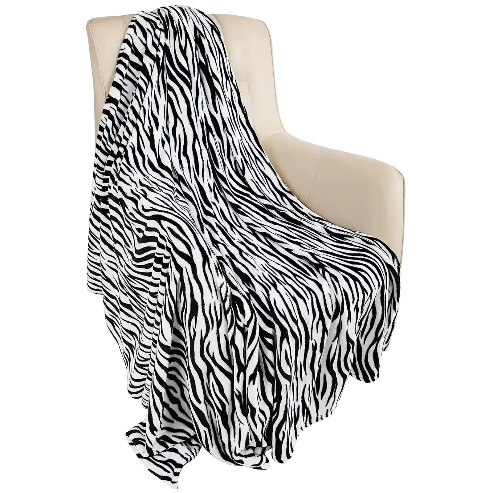 Coperta in pile di flanella zebrata bianca nera - Fuzzy, morbida, leggera, calda e accogliente per divano e letto