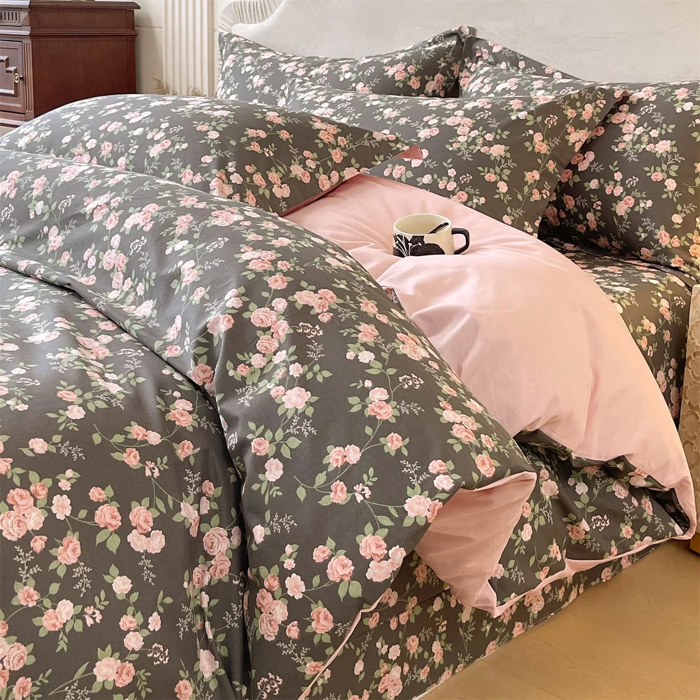 100% cotton bedding set for adults, set of sheets with floral pattern, single/marriage/king size bed, complete set, comfortable bed linen.