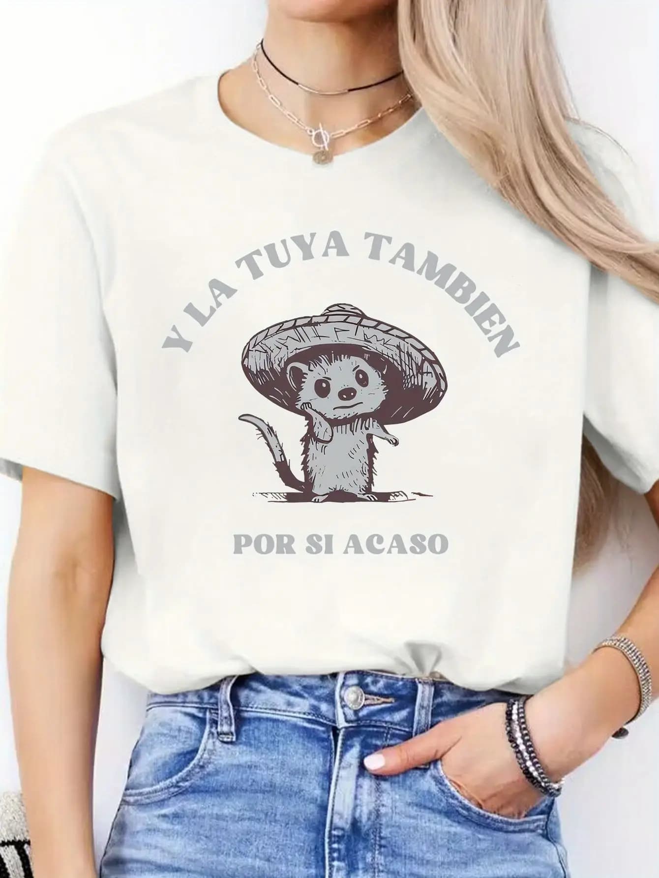 Women'S Casual Round-Neck Short-Sleeve Sports T-Shirt with Spanish Letter Print for Spring And Summer