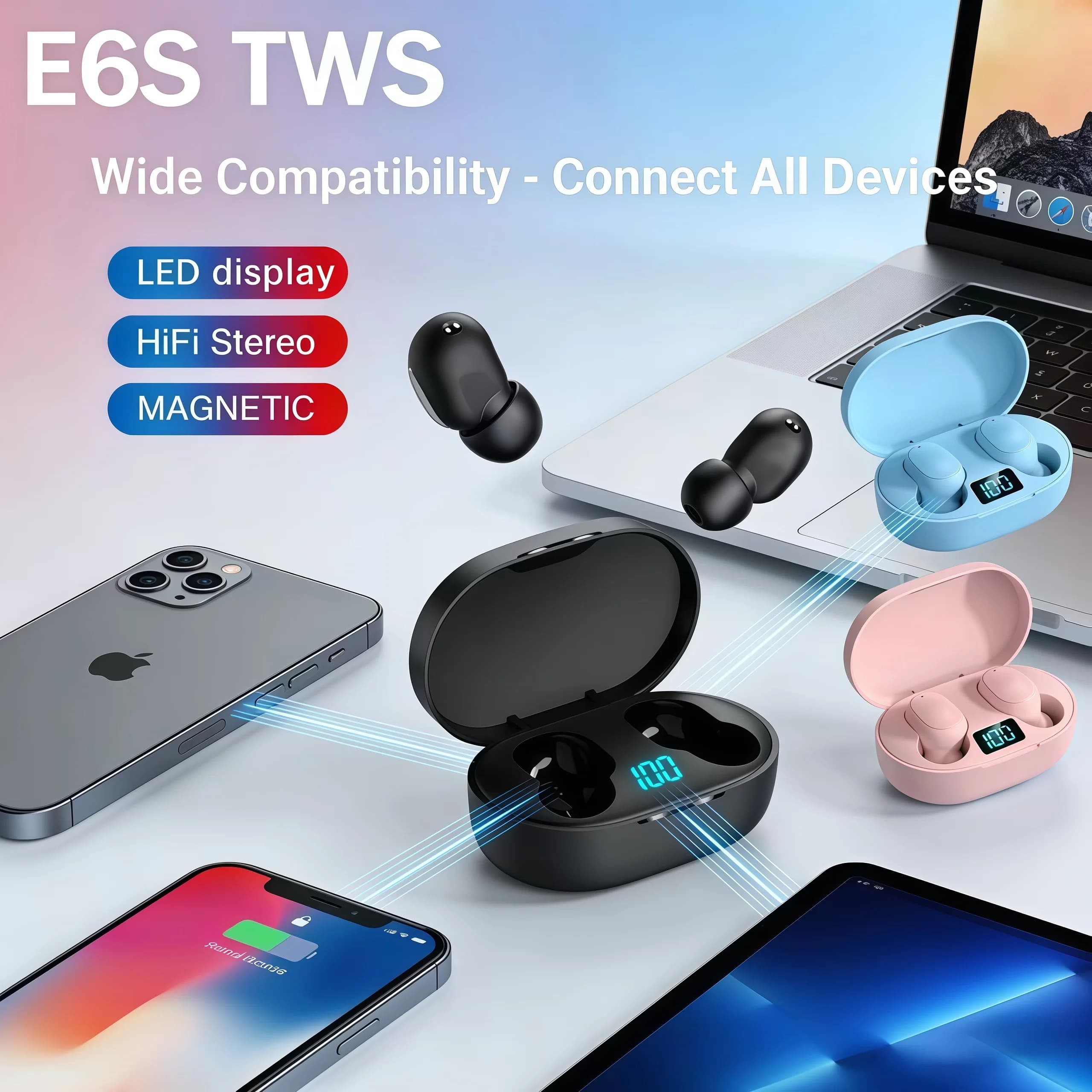 E6S Bluetooth Headphones Wireless Bluetooth Headphones Noise Cancellation With Mic Suitable for Android and ios