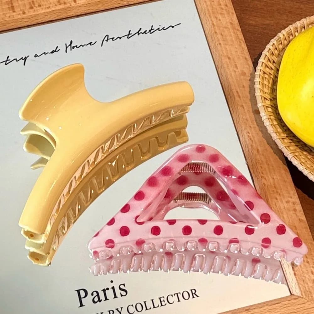 New Raspberry Color Hair Claw Clip Yellow Large Hollow Hair Clip Polka Dot Non-Slip Barrette Women