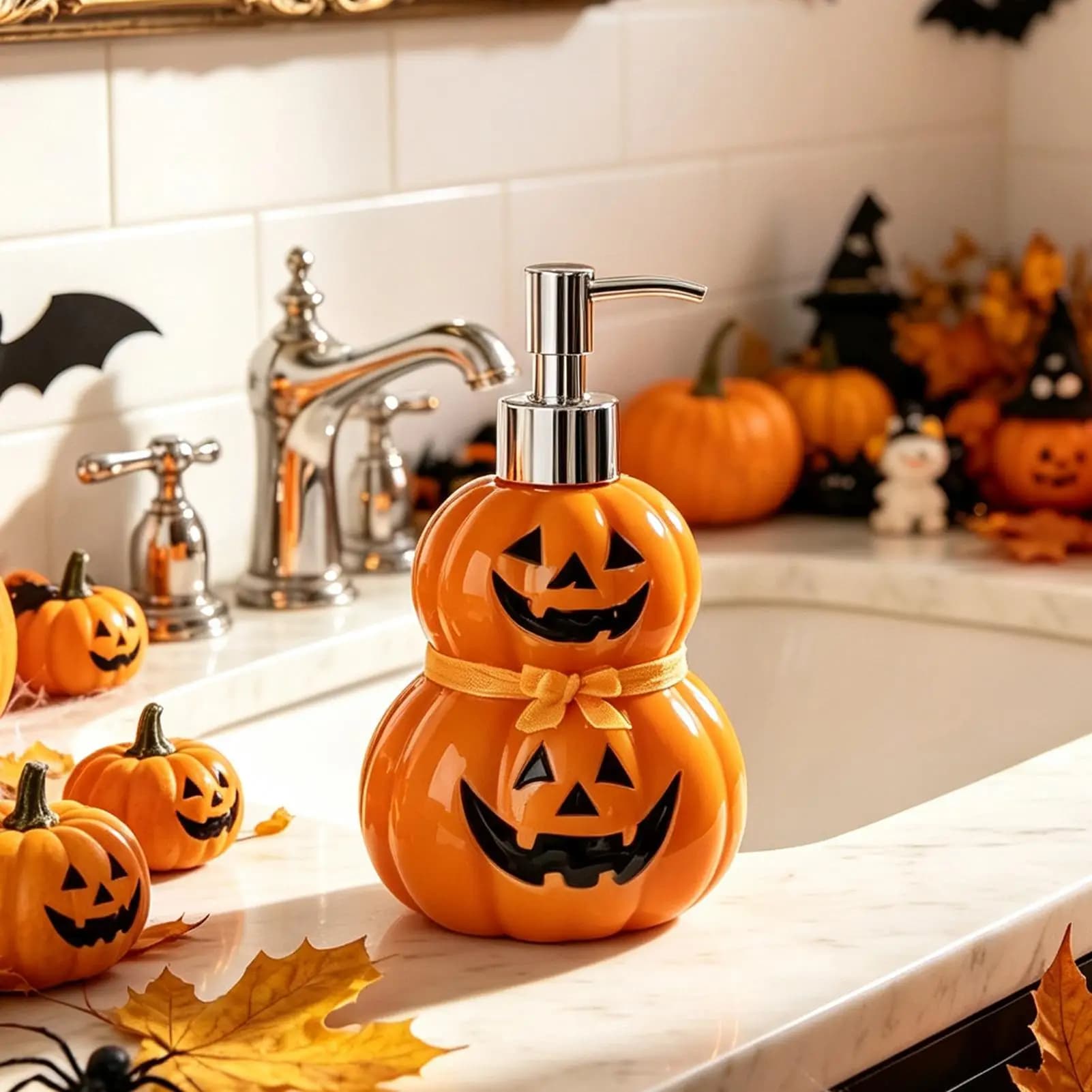 Halloween Soap Dispenser Decorative Pumpkin Liquid Bottle Hand Soap Dispenser For Bath Kitchen Countertop Thanksgiving Hotel