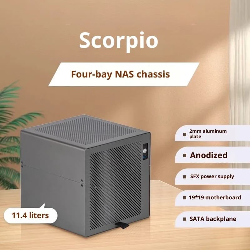 Per Scorpio 4 posizione disco NAS telaio guscio in alluminio alimentatore SFX itx scheda principale servizio di archiviazione piccolo telaio