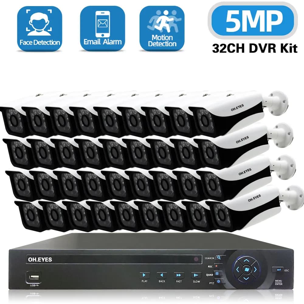 32CH DVR Sistema di telecamere di sicurezza 5MP CCTV impermeabile esterno AHD Telecamera bullet Kit sistema di videosorveglianza H.265 XMEYE DVR Kit